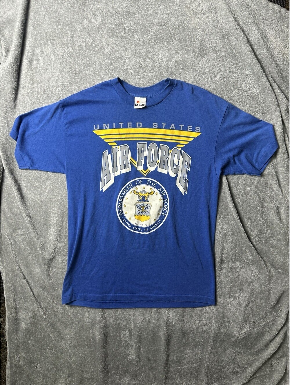 VTG USAF United States Air Force T Shirt XL Made USA Signal Military 90s Blue